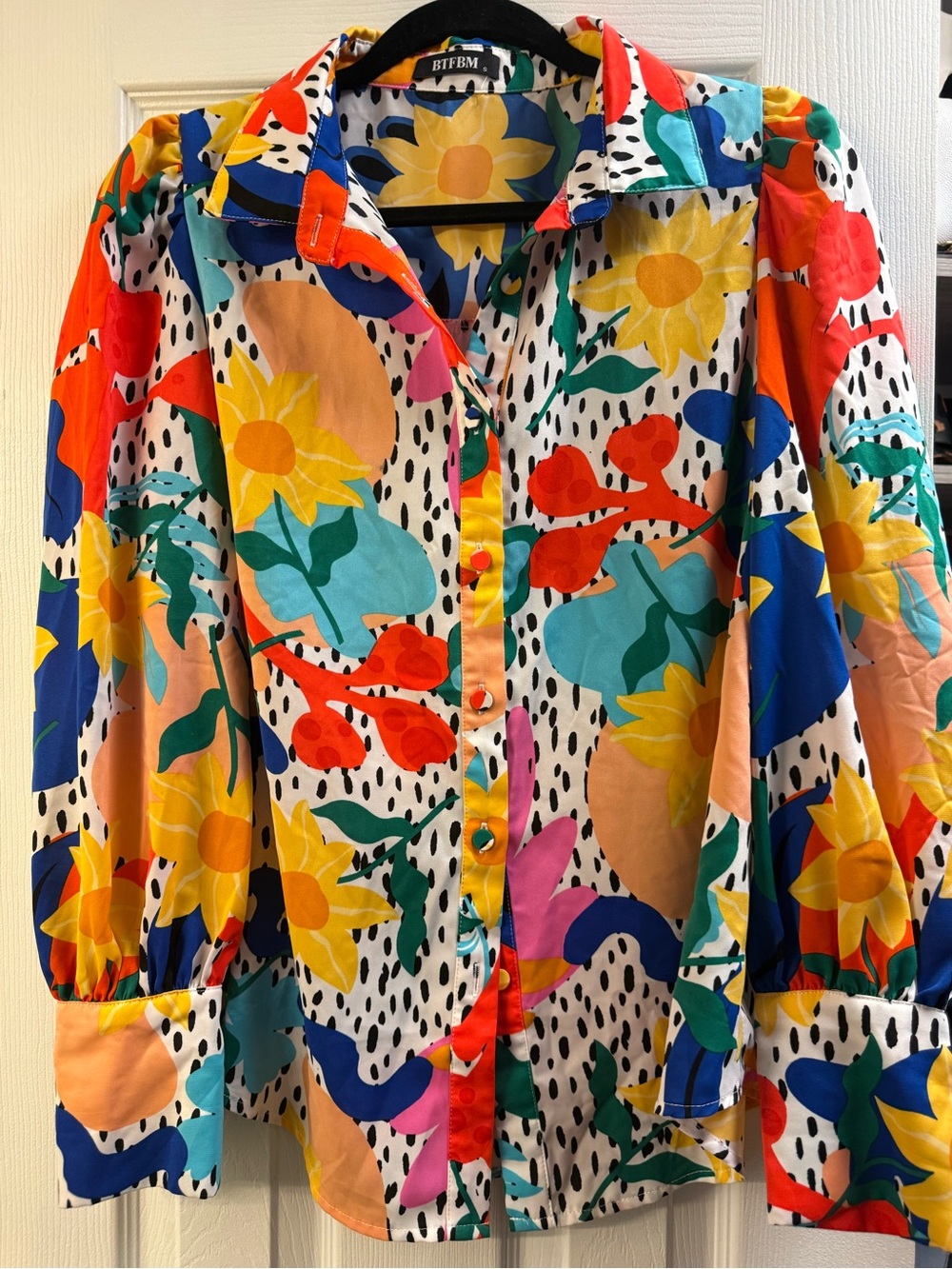 Bright Floral Button-Up Blouse in Multicolor by BTFBM